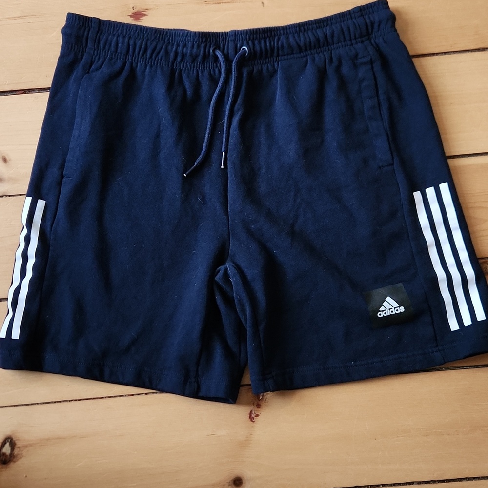 Classic Cotton adidas Men's Navy Athletic Fleece Shorts with White 3-Stripes